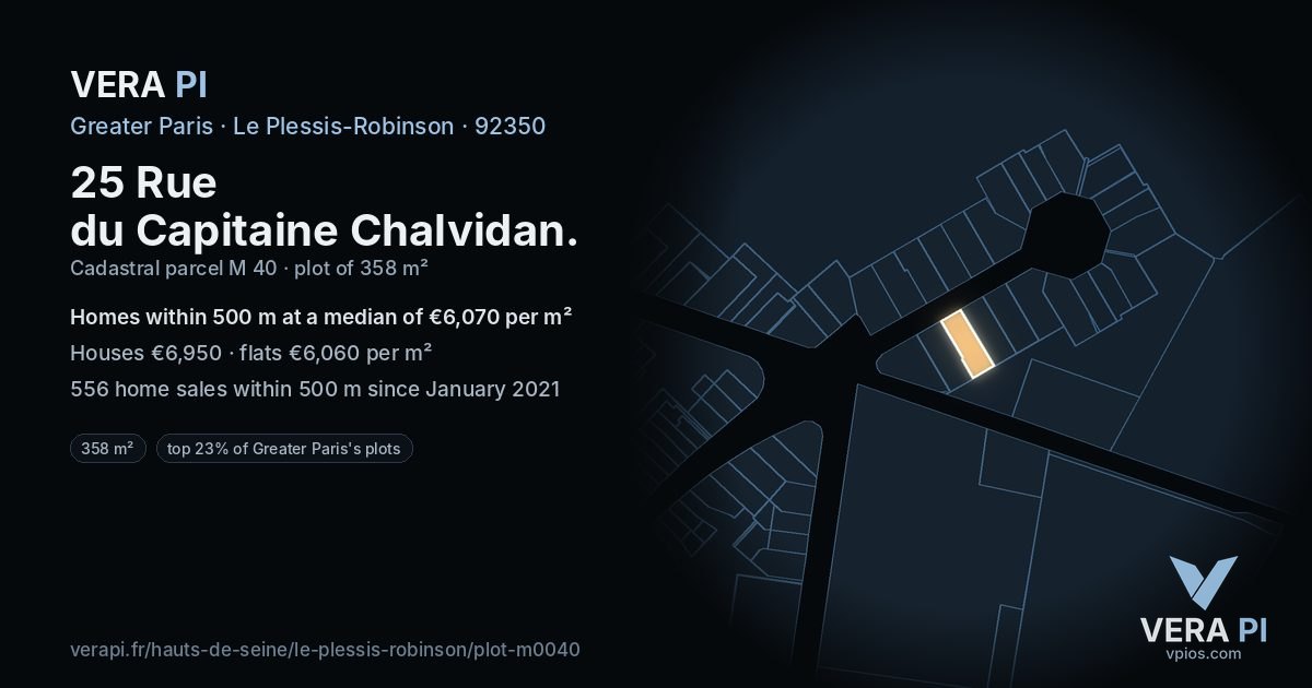 25 Rue du Capitaine Chalvidan, Le Plessis-Robinson at night – the plot lit, the parcels around coloured by the prices near them