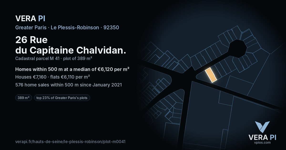 26 Rue du Capitaine Chalvidan, Le Plessis-Robinson at night – the plot lit, the parcels around coloured by the prices near them