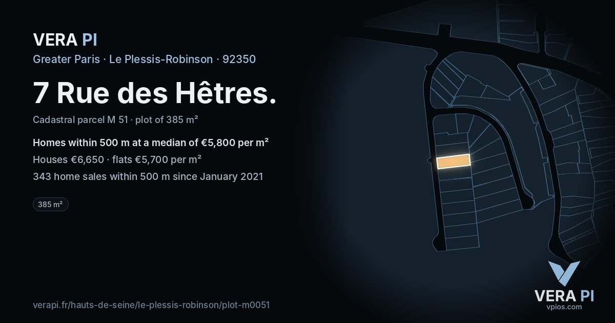 7 Rue des Hêtres, Le Plessis-Robinson at night – the plot lit, the parcels around coloured by the prices near them