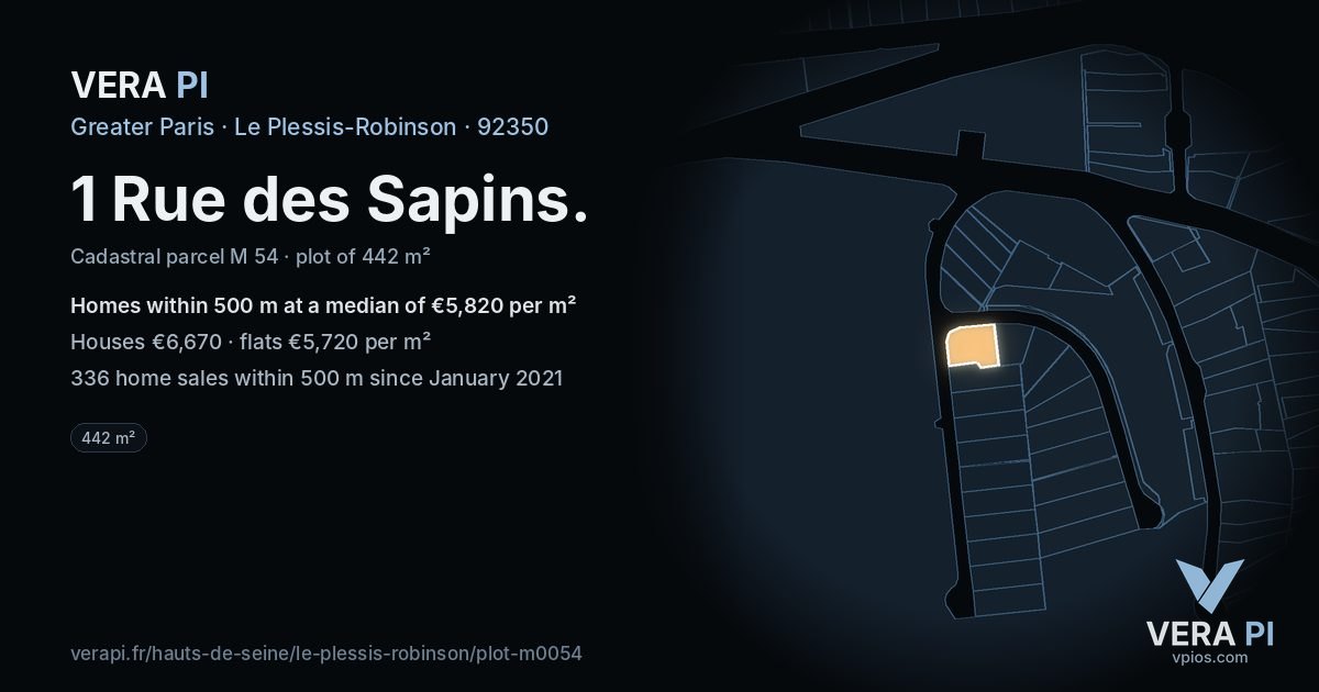 1 Rue des Sapins, Le Plessis-Robinson at night – the plot lit, the parcels around coloured by the prices near them