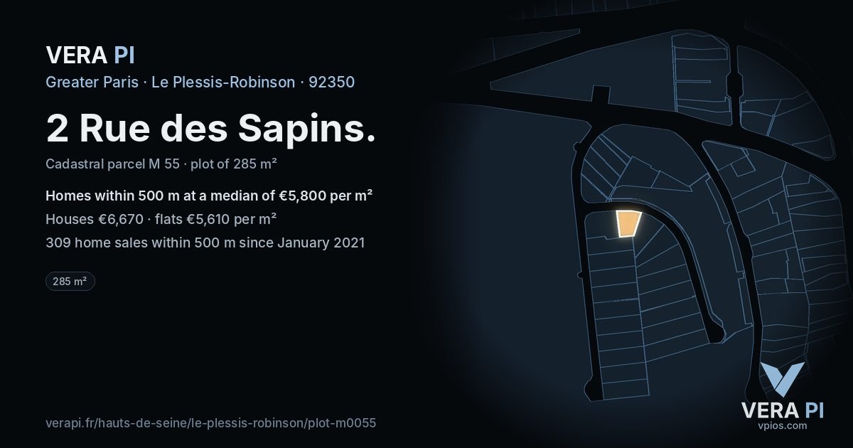 2 Rue des Sapins, Le Plessis-Robinson at night – the plot lit, the parcels around coloured by the prices near them