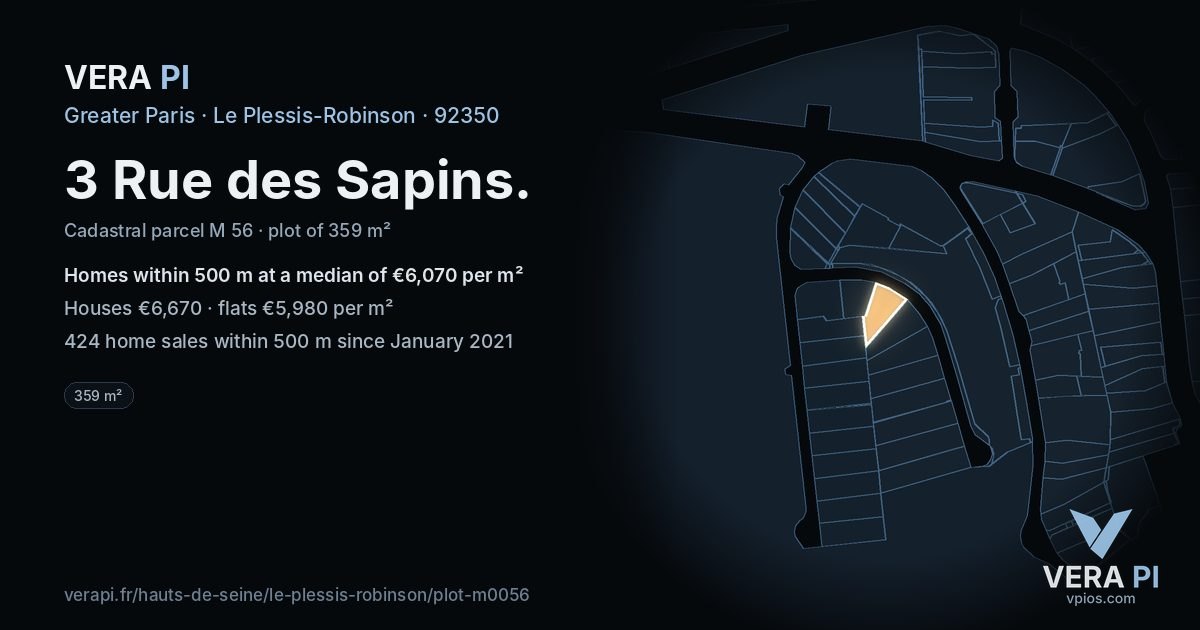 3 Rue des Sapins, Le Plessis-Robinson at night – the plot lit, the parcels around coloured by the prices near them