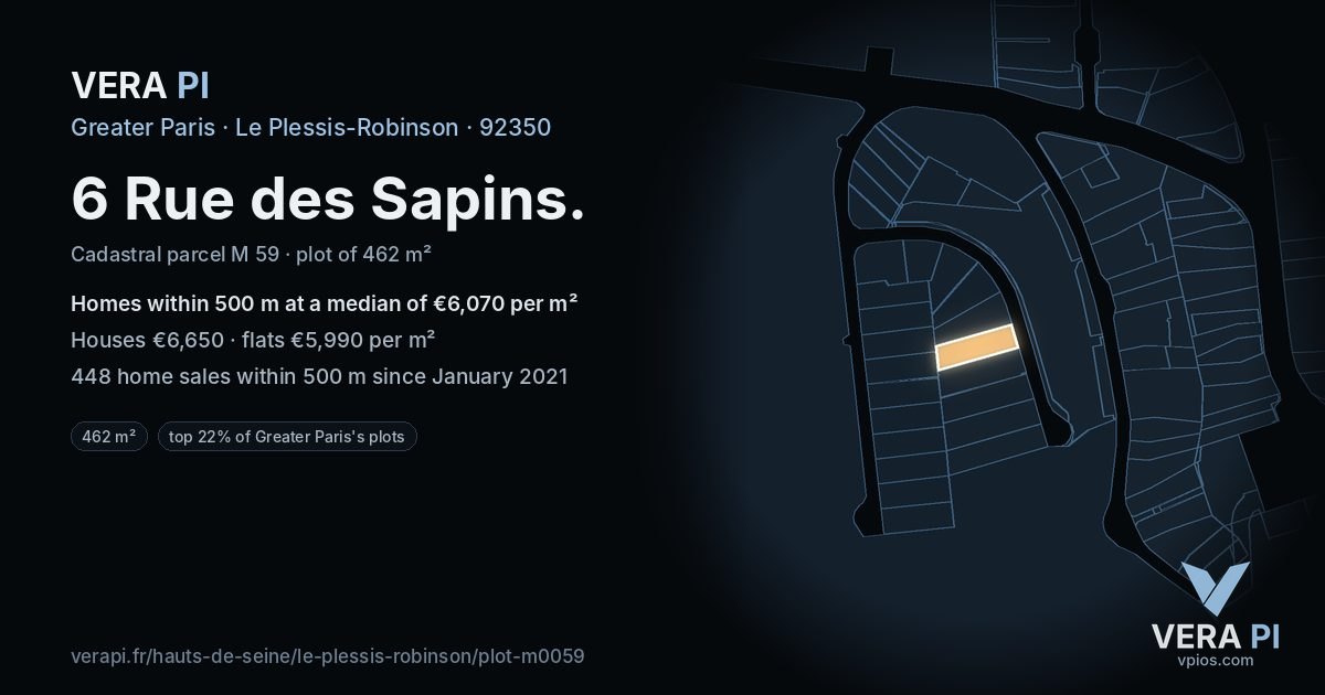 6 Rue des Sapins, Le Plessis-Robinson at night – the plot lit, the parcels around coloured by the prices near them
