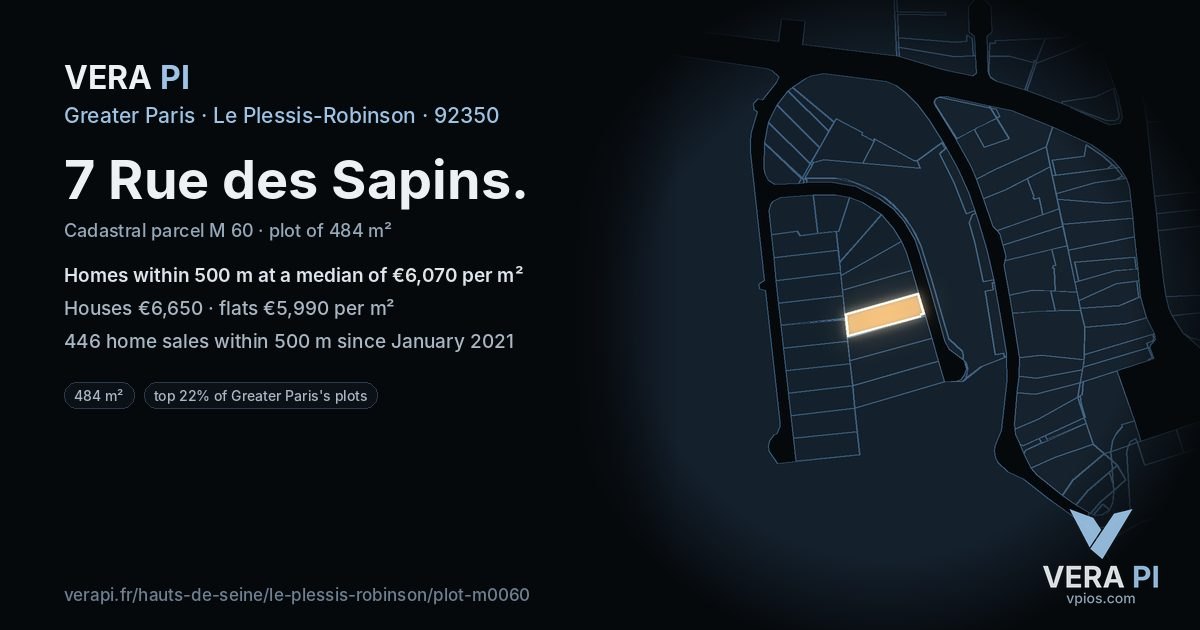7 Rue des Sapins, Le Plessis-Robinson at night – the plot lit, the parcels around coloured by the prices near them
