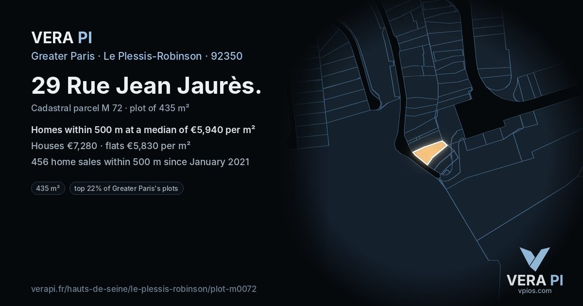 29 Rue Jean Jaurès, Le Plessis-Robinson at night – the plot lit, the parcels around coloured by the prices near them