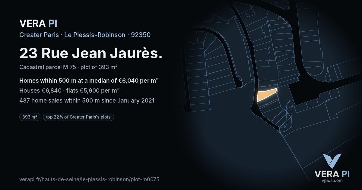 23 Rue Jean Jaurès, Le Plessis-Robinson at night – the plot lit, the parcels around coloured by the prices near them