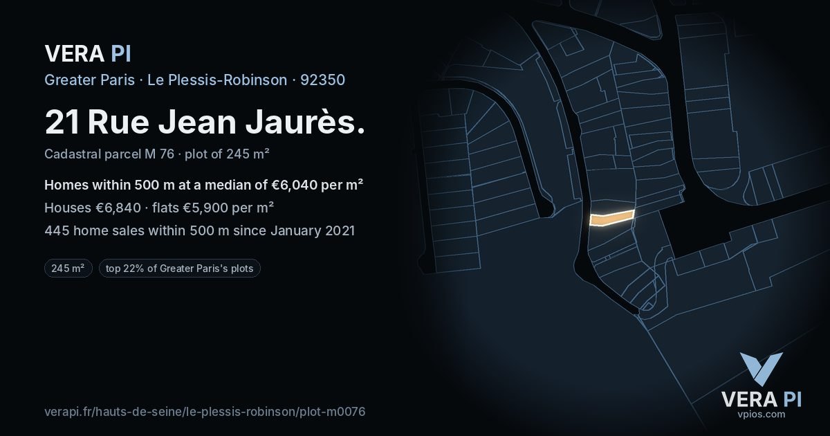 21 Rue Jean Jaurès, Le Plessis-Robinson at night – the plot lit, the parcels around coloured by the prices near them