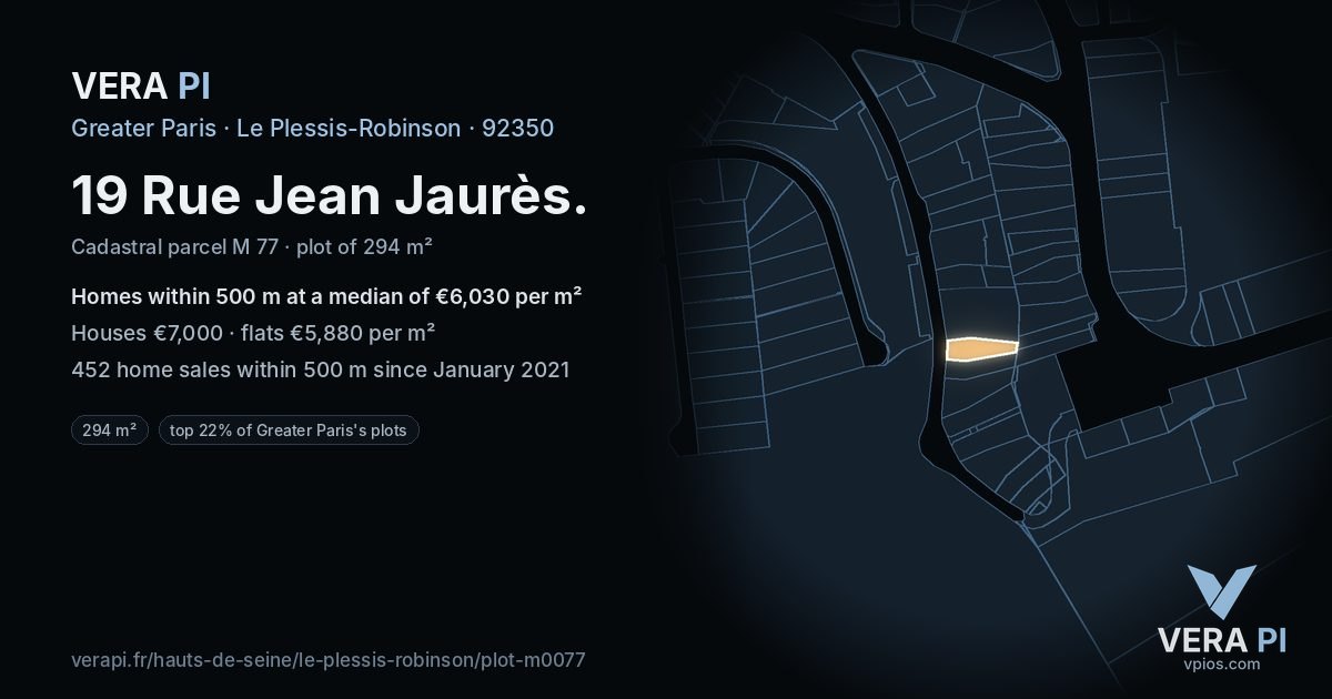 19 Rue Jean Jaurès, Le Plessis-Robinson at night – the plot lit, the parcels around coloured by the prices near them