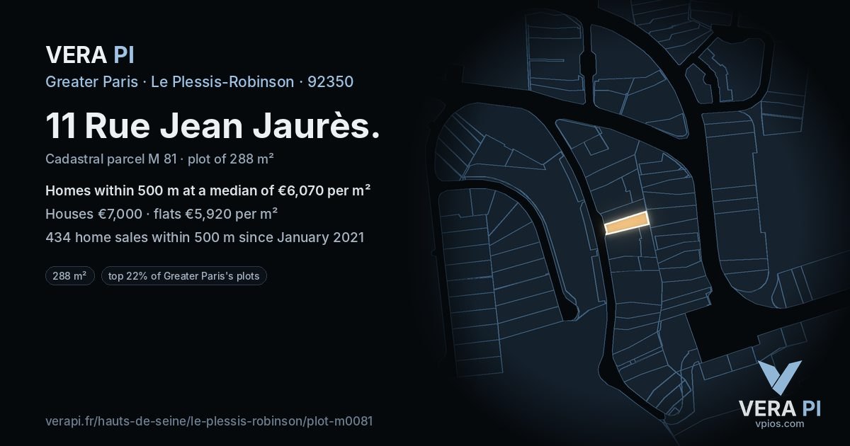 11 Rue Jean Jaurès, Le Plessis-Robinson at night – the plot lit, the parcels around coloured by the prices near them