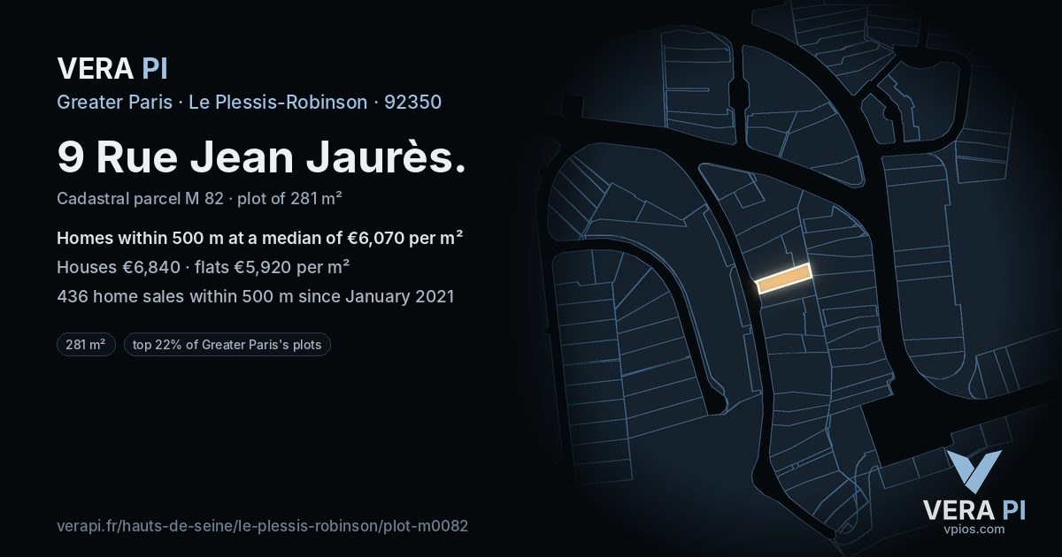 9 Rue Jean Jaurès, Le Plessis-Robinson at night – the plot lit, the parcels around coloured by the prices near them