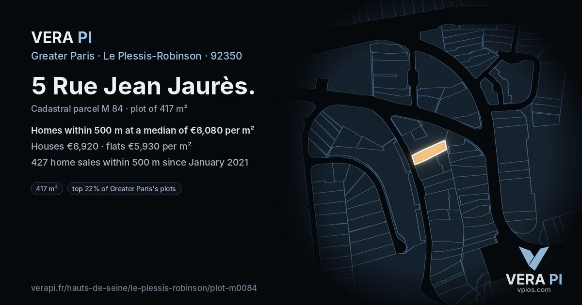 5 Rue Jean Jaurès, Le Plessis-Robinson at night – the plot lit, the parcels around coloured by the prices near them