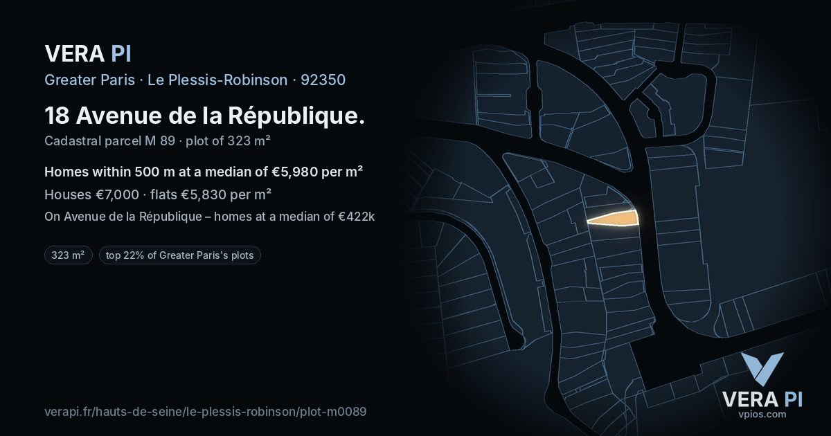18 Avenue de la République, Le Plessis-Robinson at night – the plot lit, the parcels around coloured by the prices near them