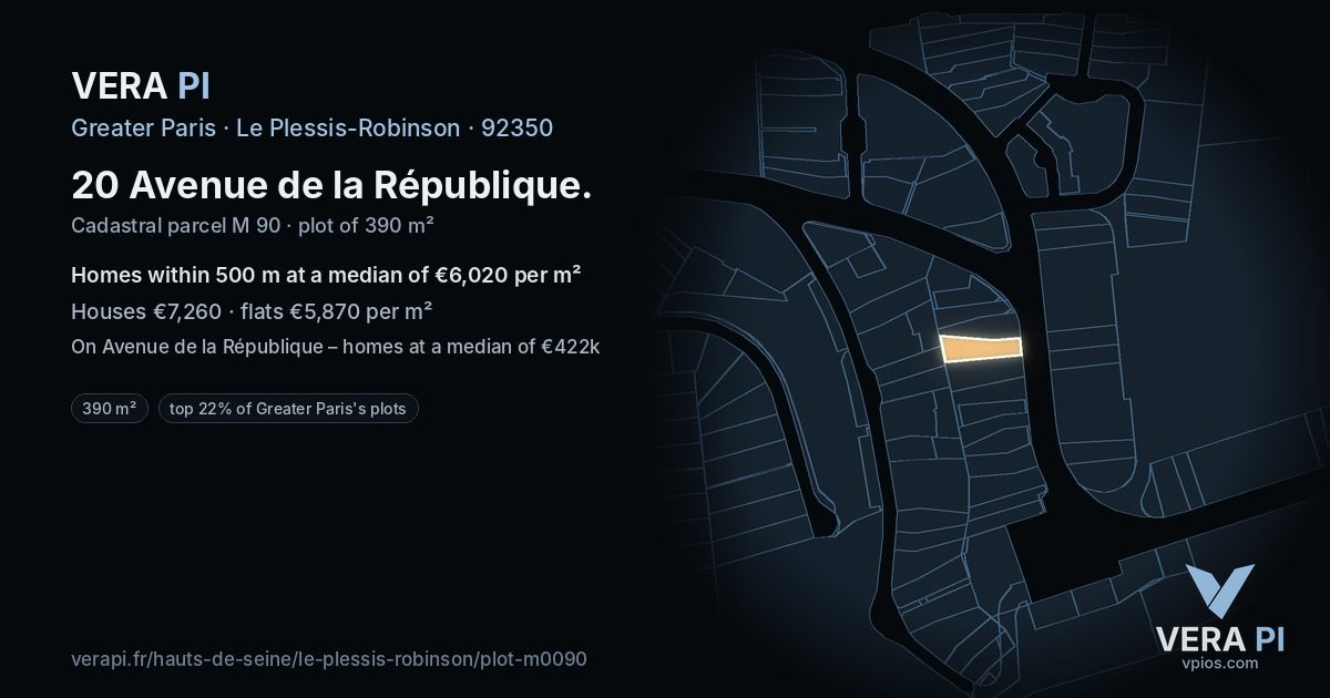 20 Avenue de la République, Le Plessis-Robinson at night – the plot lit, the parcels around coloured by the prices near them