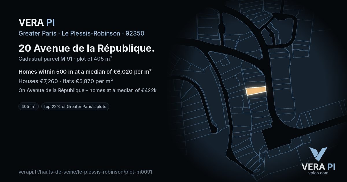 20 Avenue de la République, Le Plessis-Robinson at night – the plot lit, the parcels around coloured by the prices near them