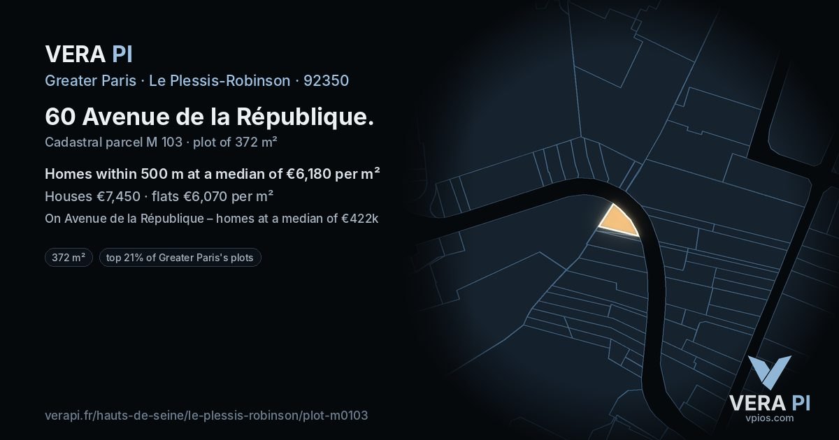 60 Avenue de la République, Le Plessis-Robinson at night – the plot lit, the parcels around coloured by the prices near them
