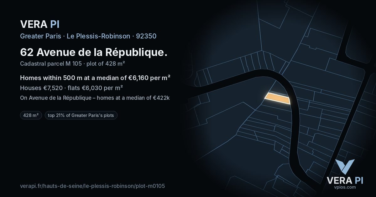 62 Avenue de la République, Le Plessis-Robinson at night – the plot lit, the parcels around coloured by the prices near them