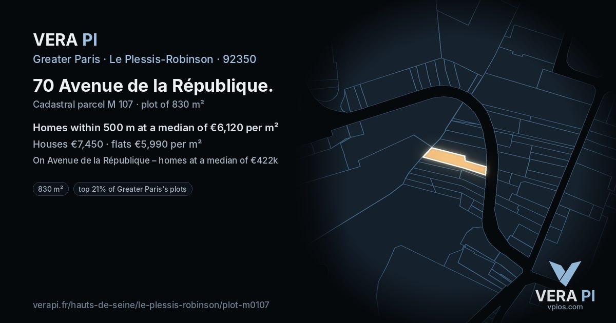 70 Avenue de la République, Le Plessis-Robinson at night – the plot lit, the parcels around coloured by the prices near them