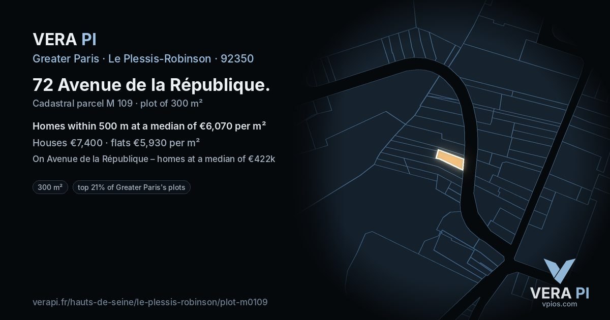 72 Avenue de la République, Le Plessis-Robinson at night – the plot lit, the parcels around coloured by the prices near them