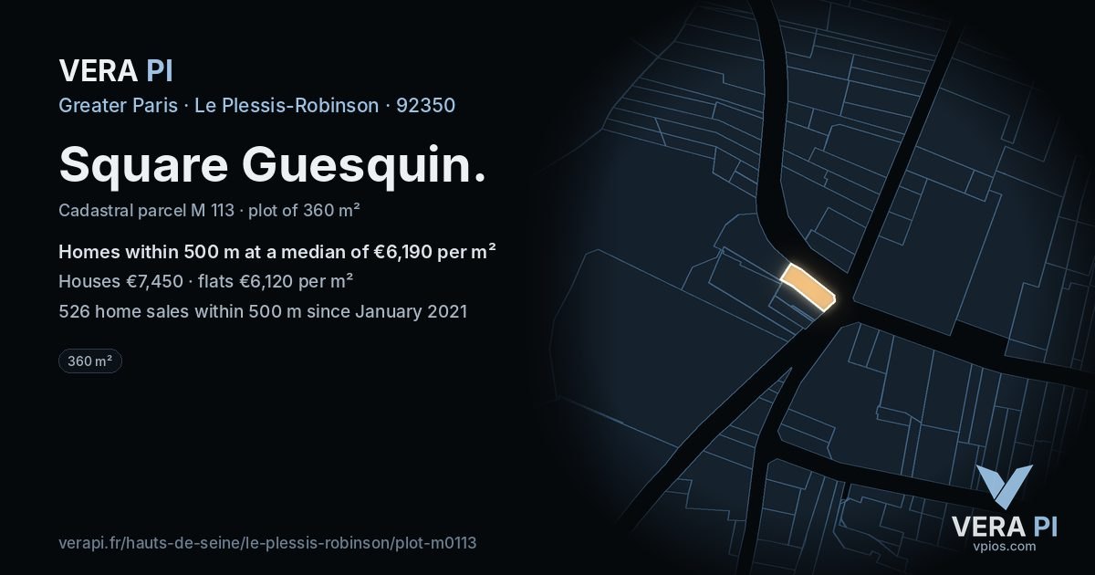 Square Guesquin, Le Plessis-Robinson at night – the plot lit, the parcels around coloured by the prices near them