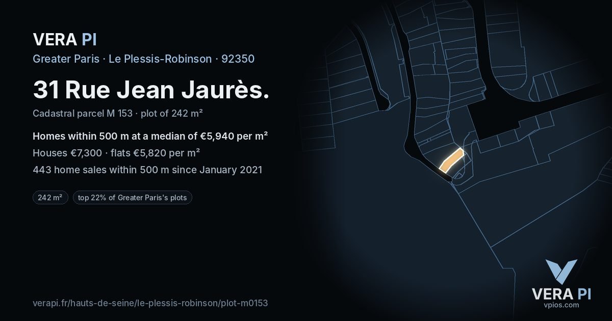 31 Rue Jean Jaurès, Le Plessis-Robinson at night – the plot lit, the parcels around coloured by the prices near them