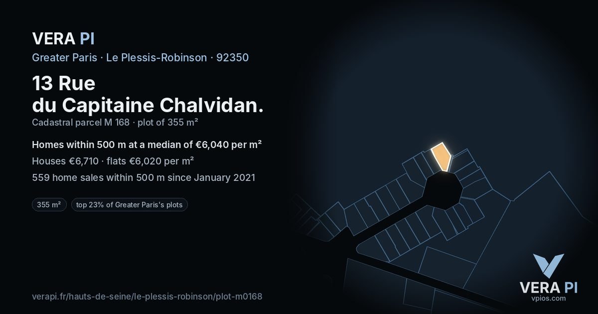 13 Rue du Capitaine Chalvidan, Le Plessis-Robinson at night – the plot lit, the parcels around coloured by the prices near them