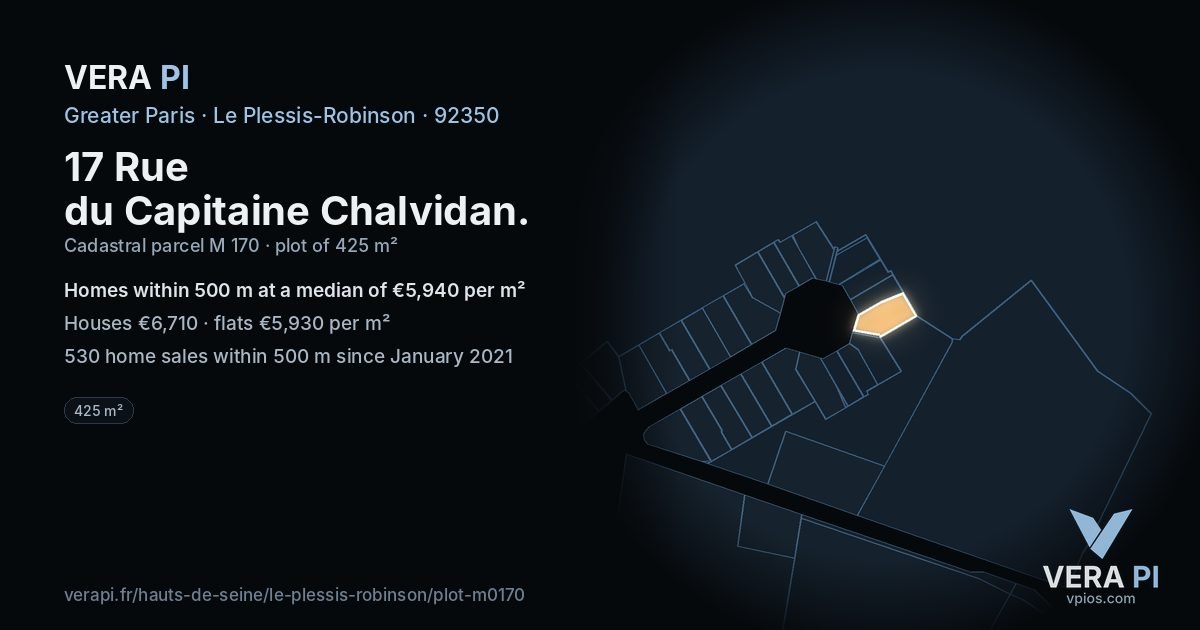 17 Rue du Capitaine Chalvidan, Le Plessis-Robinson at night – the plot lit, the parcels around coloured by the prices near them