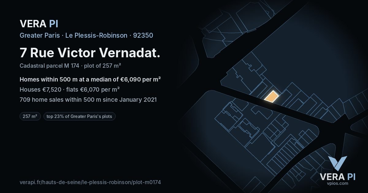 7 Rue Victor Vernadat, Le Plessis-Robinson at night – the plot lit, the parcels around coloured by the prices near them