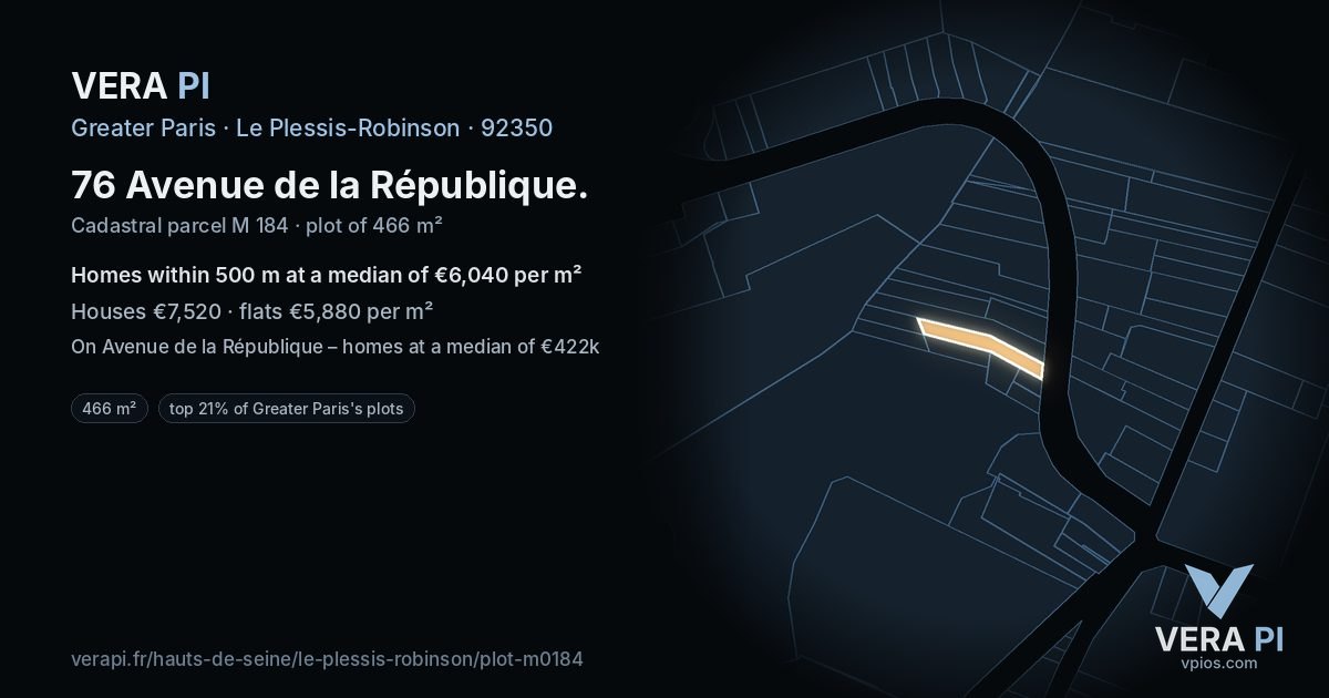 76 Avenue de la République, Le Plessis-Robinson at night – the plot lit, the parcels around coloured by the prices near them