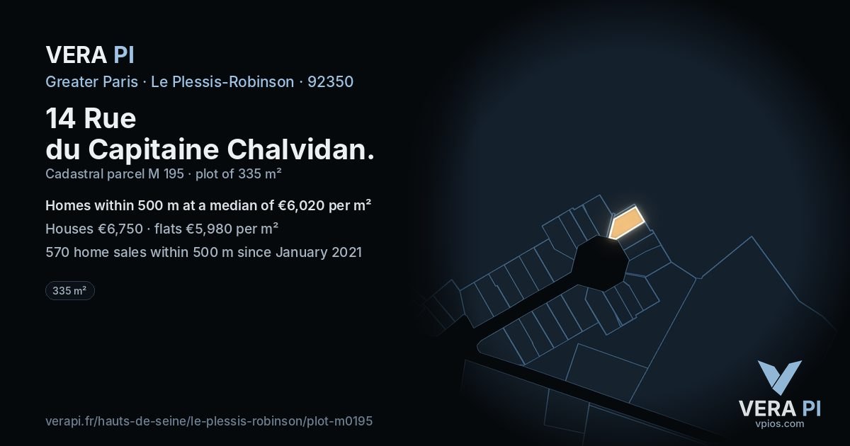 14 Rue du Capitaine Chalvidan, Le Plessis-Robinson at night – the plot lit, the parcels around coloured by the prices near them