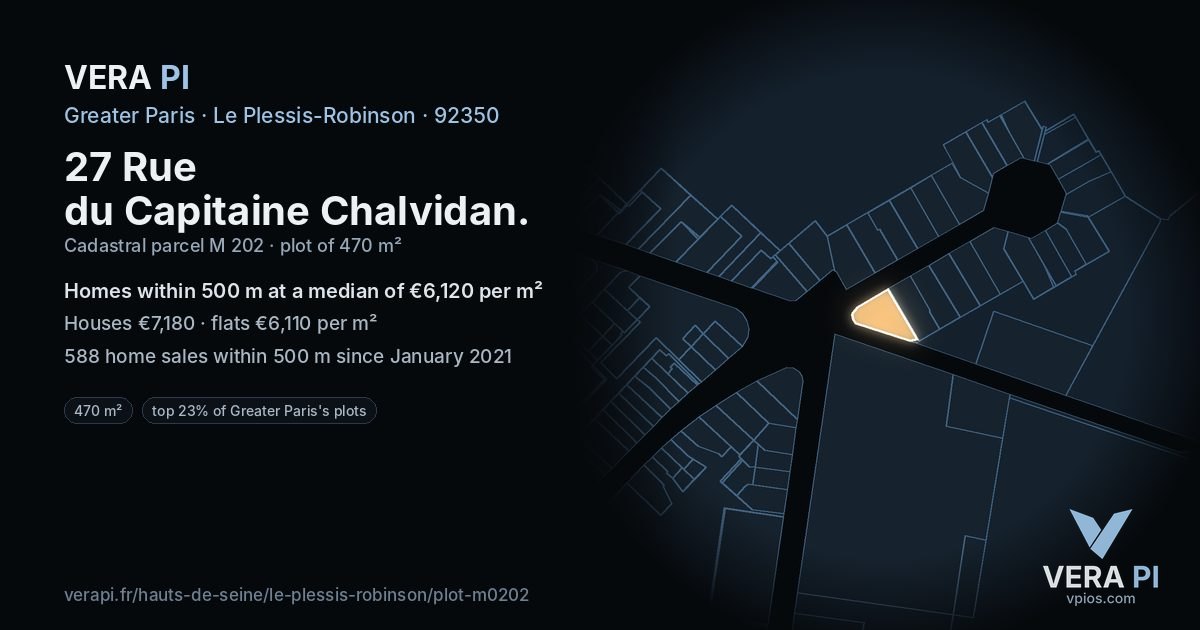 27 Rue du Capitaine Chalvidan, Le Plessis-Robinson at night – the plot lit, the parcels around coloured by the prices near them