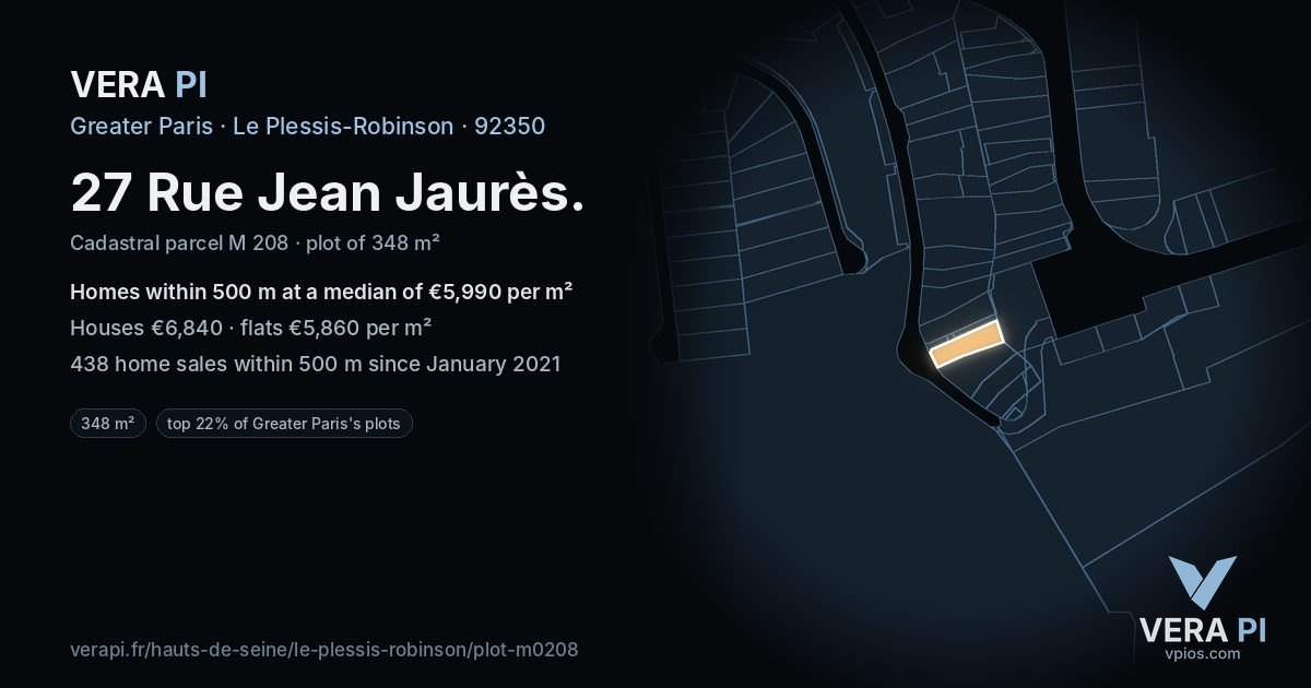 27 Rue Jean Jaurès, Le Plessis-Robinson at night – the plot lit, the parcels around coloured by the prices near them