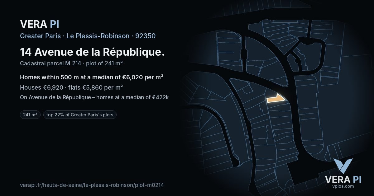 14 Avenue de la République, Le Plessis-Robinson at night – the plot lit, the parcels around coloured by the prices near them