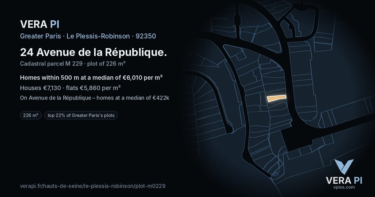 24 Avenue de la République, Le Plessis-Robinson at night – the plot lit, the parcels around coloured by the prices near them