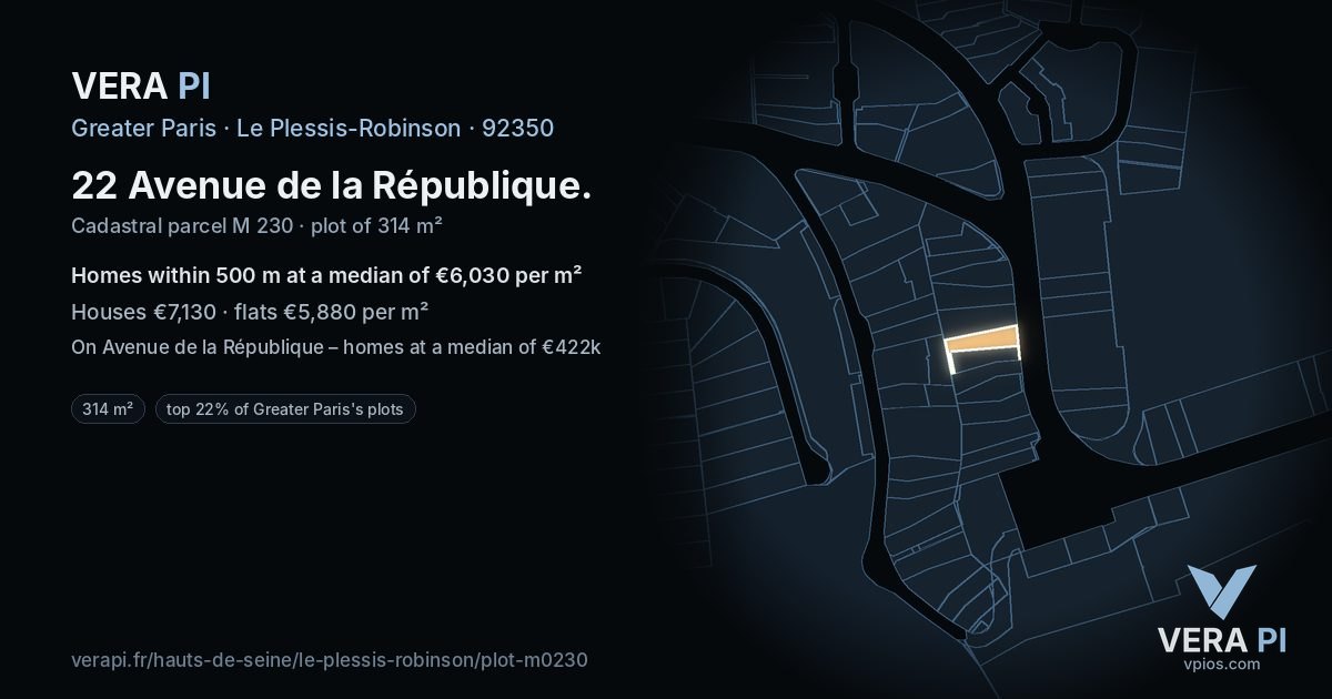22 Avenue de la République, Le Plessis-Robinson at night – the plot lit, the parcels around coloured by the prices near them