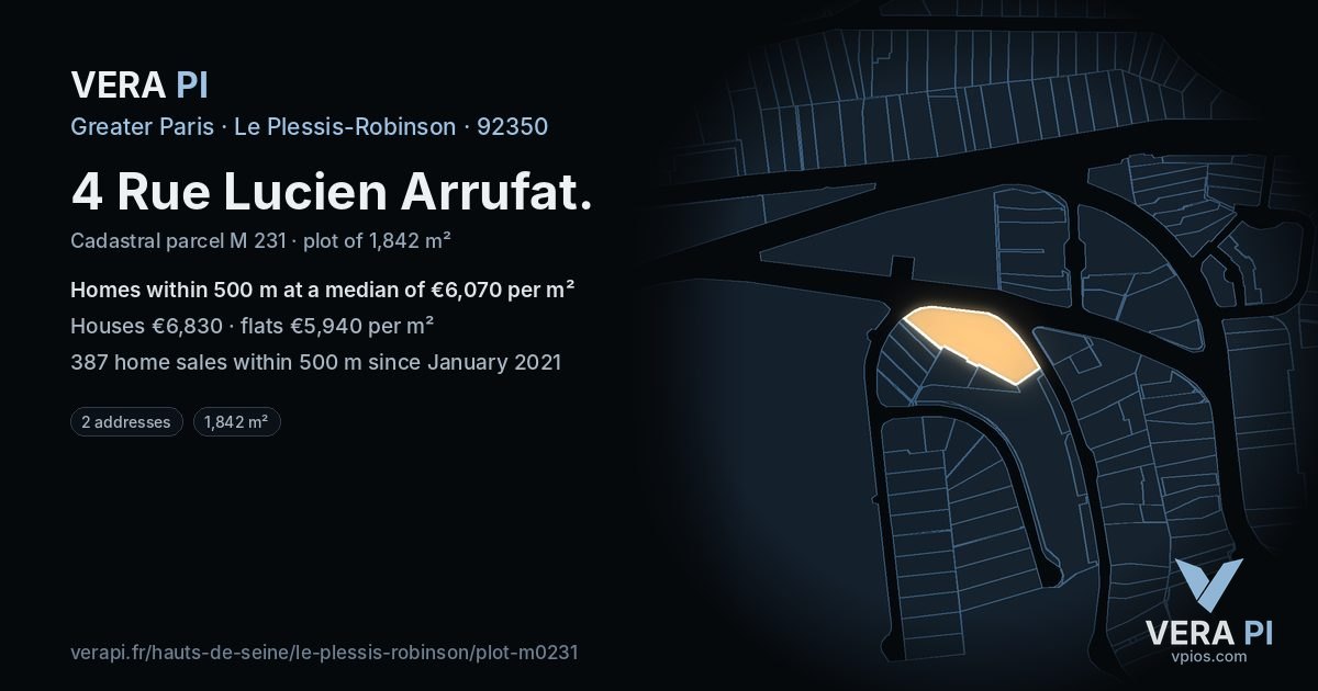 4 Rue Lucien Arrufat, Le Plessis-Robinson at night – the plot lit, the parcels around coloured by the prices near them