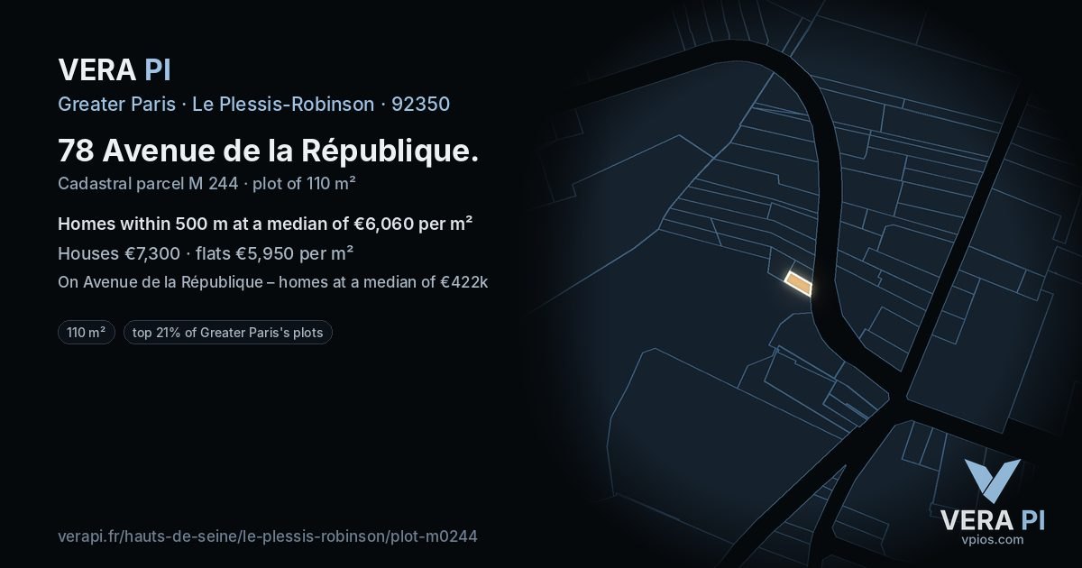 78 Avenue de la République, Le Plessis-Robinson at night – the plot lit, the parcels around coloured by the prices near them