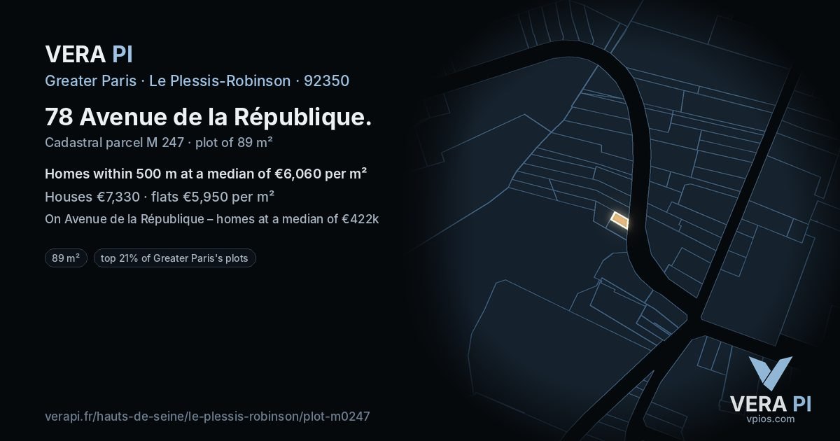 78 Avenue de la République, Le Plessis-Robinson at night – the plot lit, the parcels around coloured by the prices near them