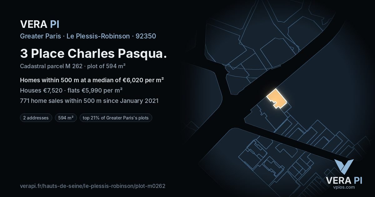 3 Place Charles Pasqua, Le Plessis-Robinson at night – the plot lit, the parcels around coloured by the prices near them