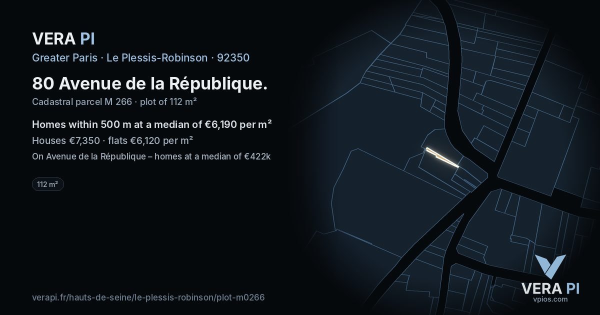 80 Avenue de la République, Le Plessis-Robinson at night – the plot lit, the parcels around coloured by the prices near them