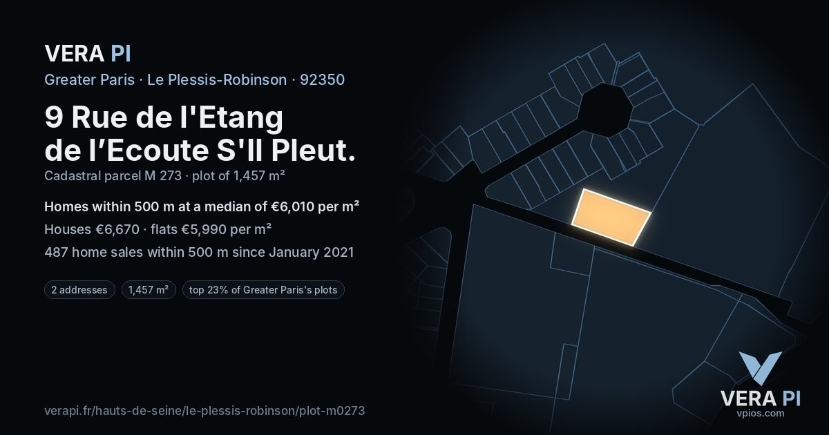 9 Rue de l'Etang de l’Ecoute S'Il Pleut, Le Plessis-Robinson at night – the plot lit, the parcels around coloured by the prices near them