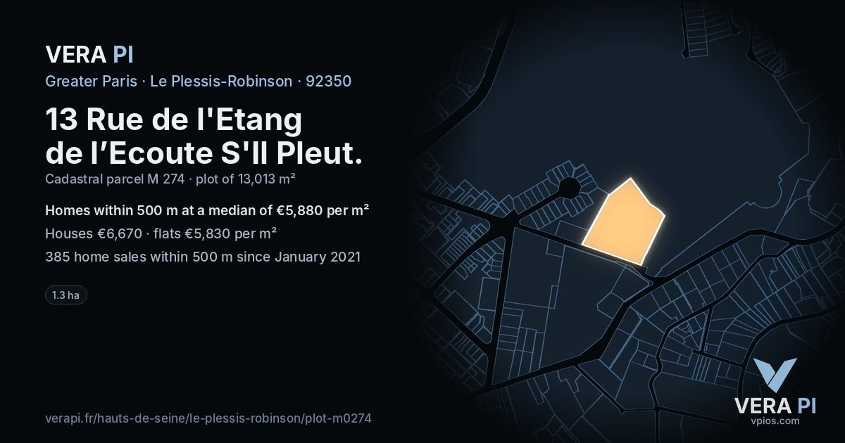 13 Rue de l'Etang de l’Ecoute S'Il Pleut, Le Plessis-Robinson at night – the plot lit, the parcels around coloured by the prices near them