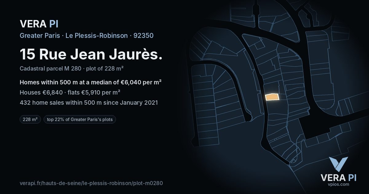 15 Rue Jean Jaurès, Le Plessis-Robinson at night – the plot lit, the parcels around coloured by the prices near them