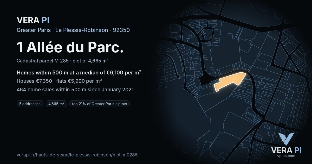 1 Allée du Parc, Le Plessis-Robinson at night – the plot lit, the parcels around coloured by the prices near them
