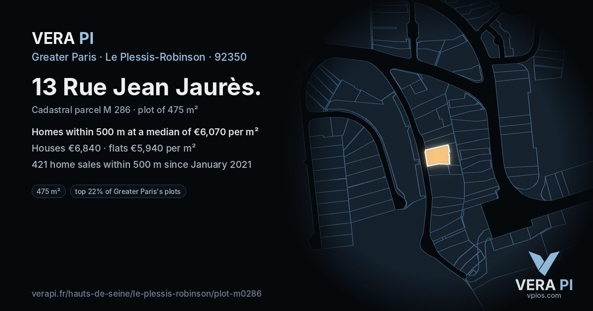 13 Rue Jean Jaurès, Le Plessis-Robinson at night – the plot lit, the parcels around coloured by the prices near them
