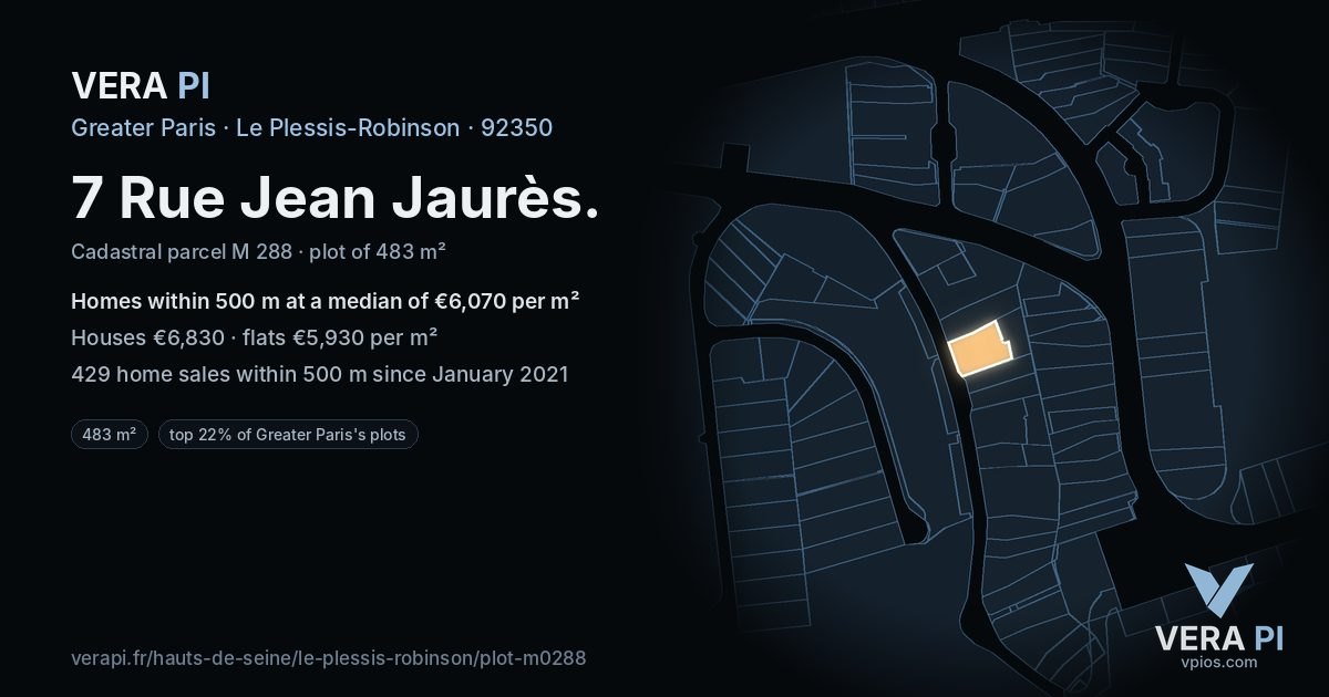7 Rue Jean Jaurès, Le Plessis-Robinson at night – the plot lit, the parcels around coloured by the prices near them