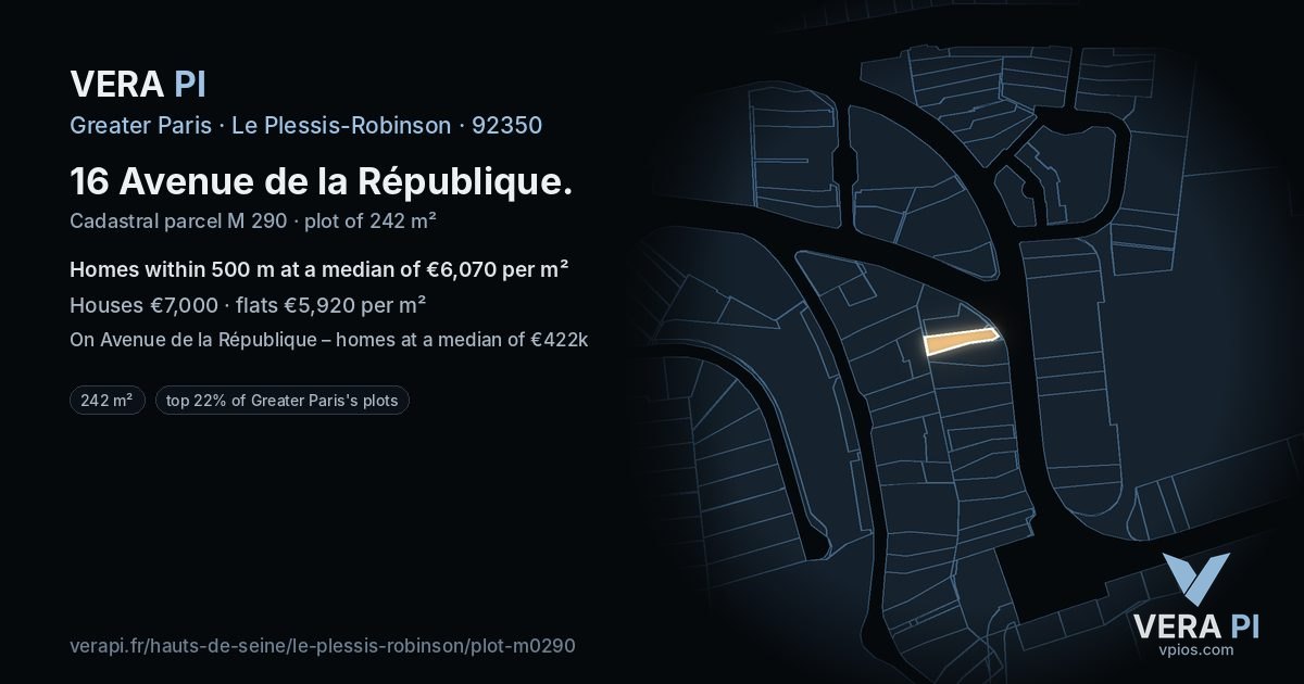 16 Avenue de la République, Le Plessis-Robinson at night – the plot lit, the parcels around coloured by the prices near them
