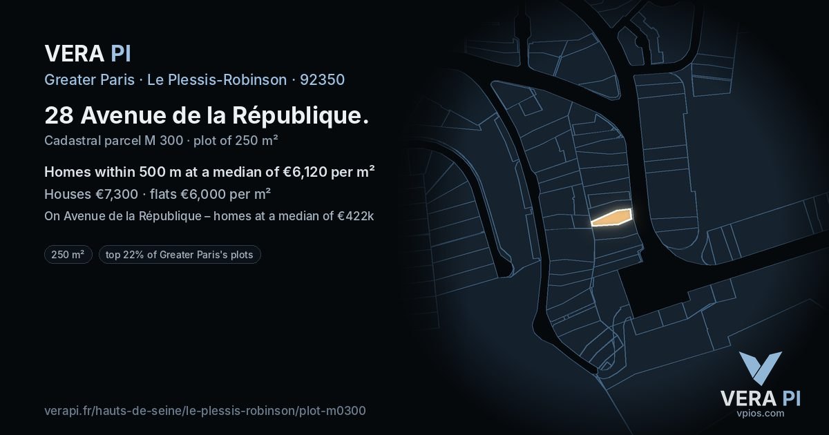 28 Avenue de la République, Le Plessis-Robinson at night – the plot lit, the parcels around coloured by the prices near them