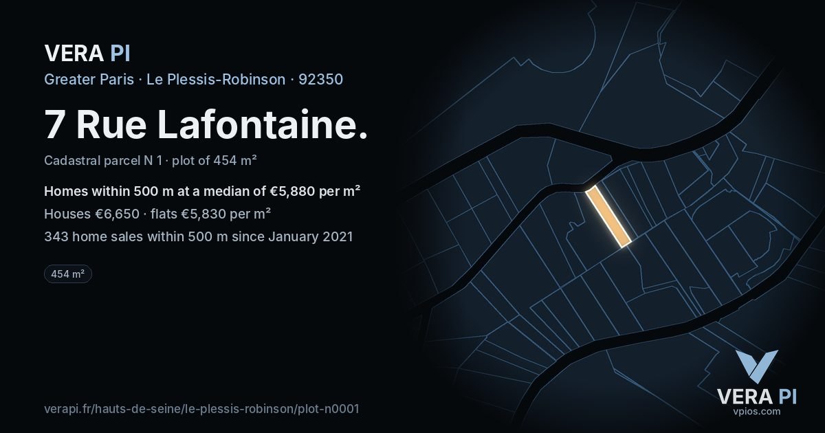 7 Rue Lafontaine, Le Plessis-Robinson at night – the plot lit, the parcels around coloured by the prices near them