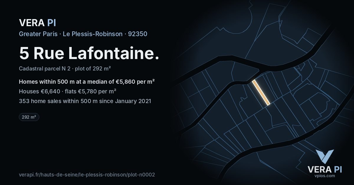 5 Rue Lafontaine, Le Plessis-Robinson at night – the plot lit, the parcels around coloured by the prices near them