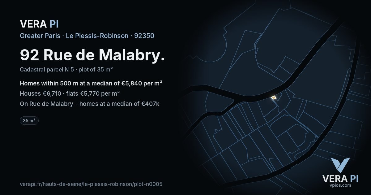 92 Rue de Malabry, Le Plessis-Robinson at night – the plot lit, the parcels around coloured by the prices near them